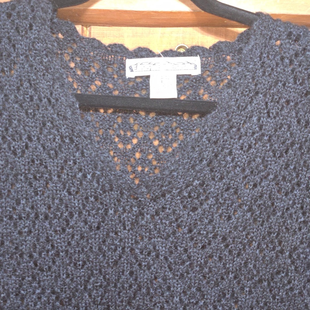 Eastside Westside Vintage Black Mohair Blend Crochet Knit V-Neck Top Large